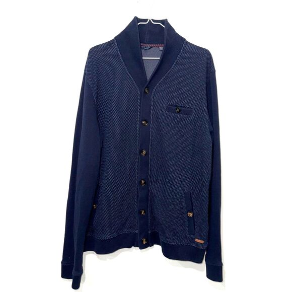 Ted Baker London Men's Printed Front Cardigan Sweater - Navy 6/XL - Picture 1 of 6